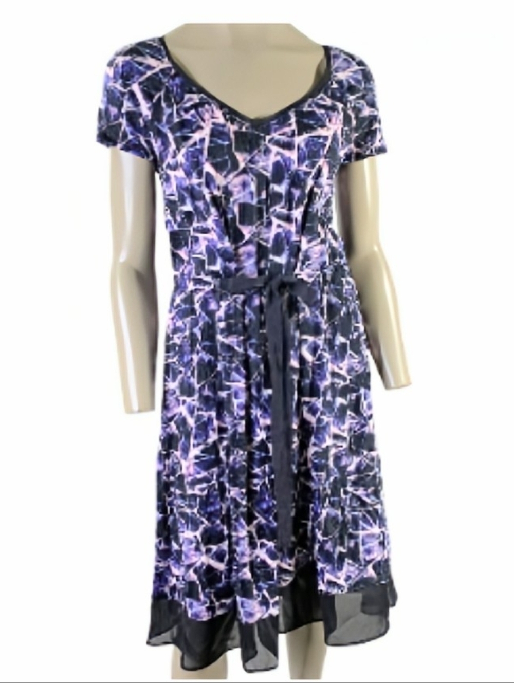Vintage Vera Wang Purple & Black Abstract Print A-Line Dress with Tie Waist XL